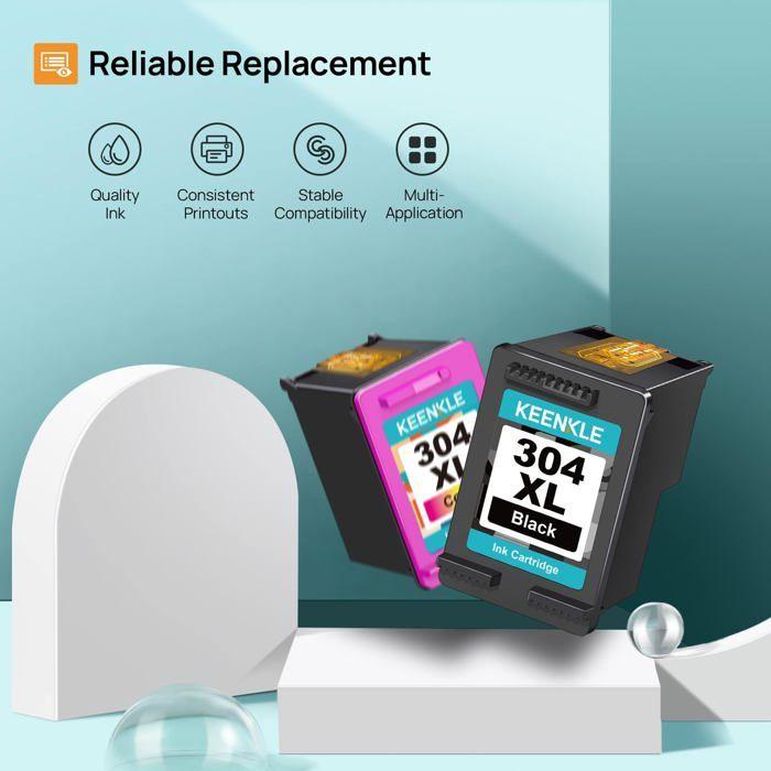 Cartouche d'encre - KEENKLE - 304XL - Noir et Couleur - Pack de 2 - Compatible HP 304