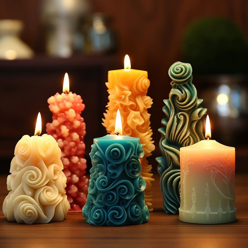 3D Wave Cylindrical Candle Silicone Molds DIY Maple Leaf Relief Pattern Aromatherapy Gypsum Resin Mold Roman Column Home Decor