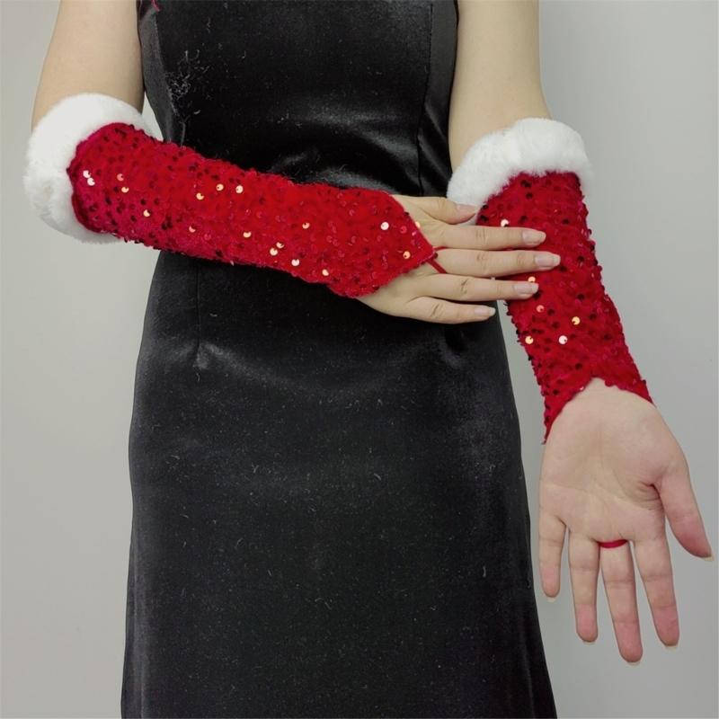 Sequins Gloves Long Fingerless Gloves Dance Gloves Halloween Costume Accessories for Women Masquerade Christmas Wedding