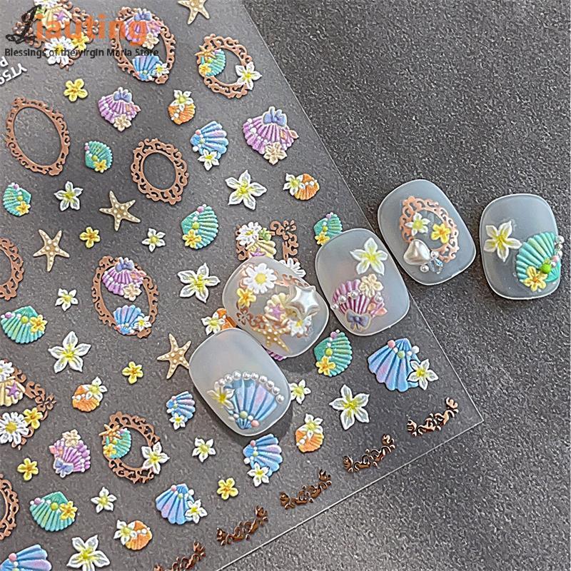5D Fantasy Beach Summer Dreamy Colorful Starfish Shell Jellyfish Coral Jelly Decals Decoration Nail Art Sticker Manicure Salon