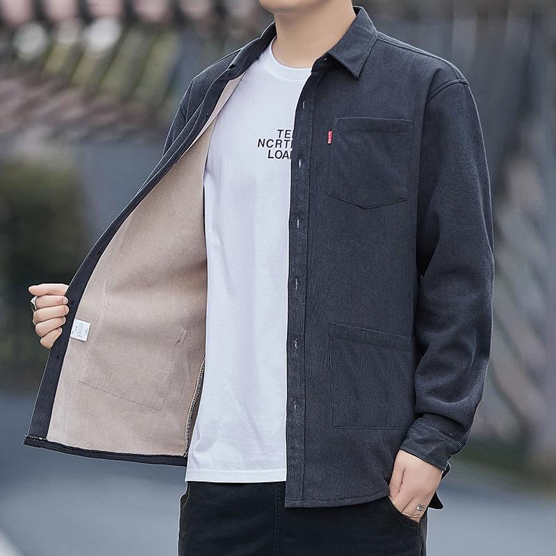 

Men s Corduroy, Thick Velvet Shirt, Shirt, Jacket, New Style, Casual, Warm, Multi Pocket, Loose and Versatile Top 4XL ((97.5 kg - 102.5 kg))