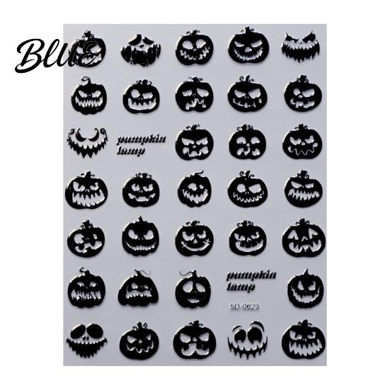 Halloween Nail Stickers Art Stickers 3D Embossed Skeleton Hand Pumpkin Bat Professional Salon Accessories Black Decals Self-Adhesive Manicure