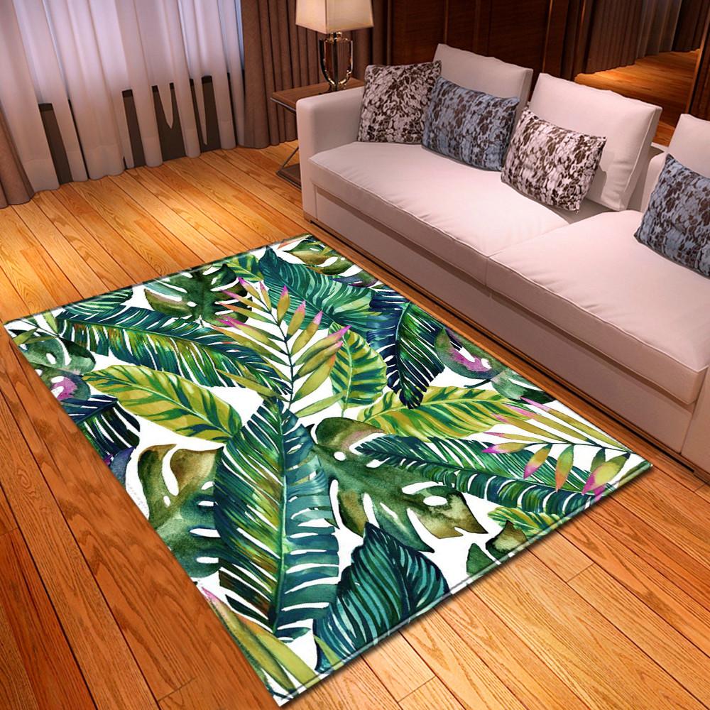 3D Living Room Area Rug Palm Leaves Rugs for Bed Room Soft Anti-slip Door Mat Rainforest Style Home Decor Parlor Rug Carpet