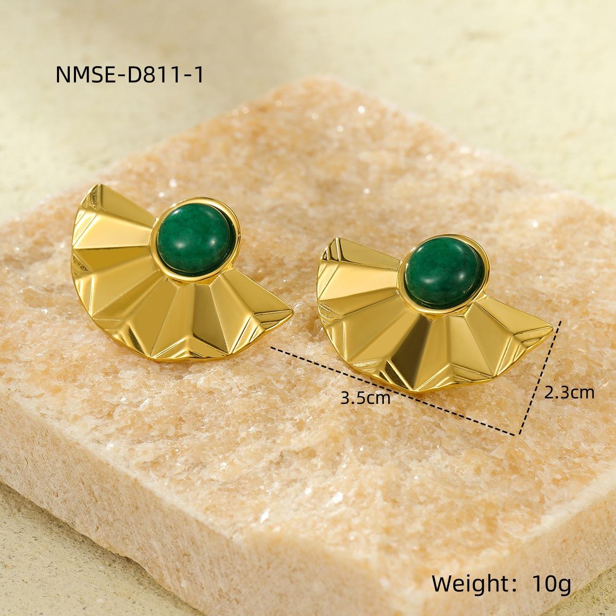 GEMCHIC Women s Stainless Steel Semi-Circular Fan Shape Inlaid Natural Stone Titanium Steel Stud Earrings