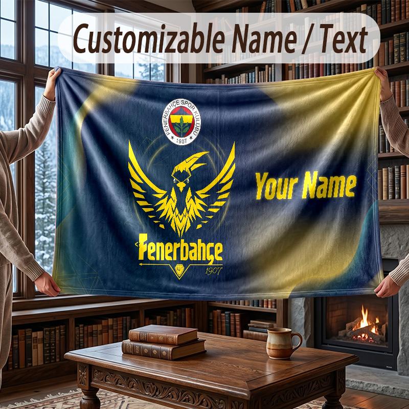 Custom Name Flannel Throw Blanket Fenerbahçe FC Pattern Warm Home Decoration