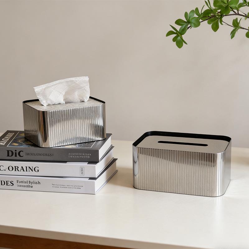 Modern Luxury Stainless Steel & Horsehair Tissue Box - Elegant Pull-Type Design for Living Room or Coffee Table Decor.