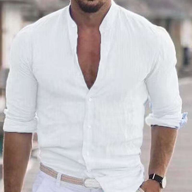 Мужская однотонная рубашка с длинным рукавом L — фото 4