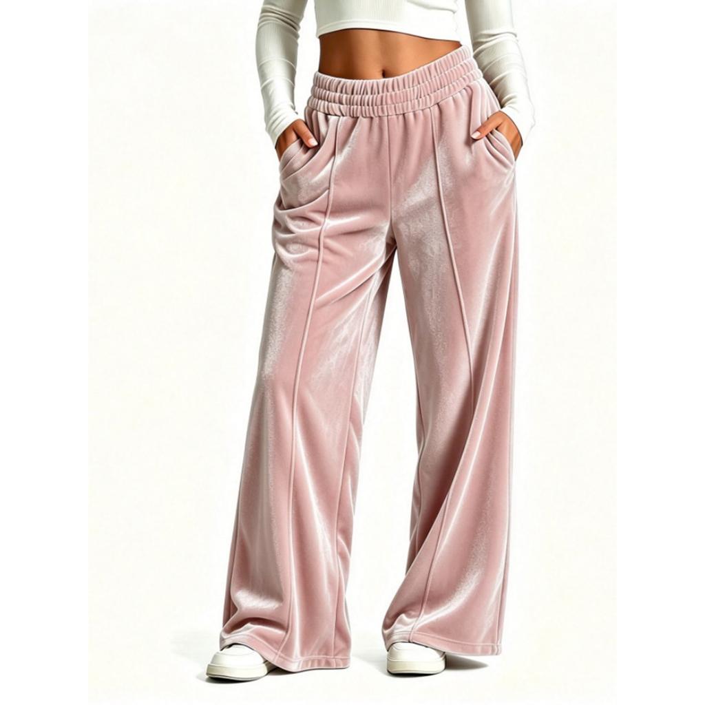 Women's Velvet Wide Leg Pants Casual Drapey Trousers for Fall Winter