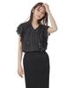 Nano Universe Indian Lame Stripe Flare Size Black Blouse, S,