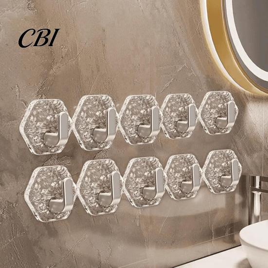 Decorative Wall Hooks Hexagonal Self Adhesive Hooks, Water Ripple Pattern Design, Waterproof No Reusable Drilling Mounted for Towels Keys Kitchen
