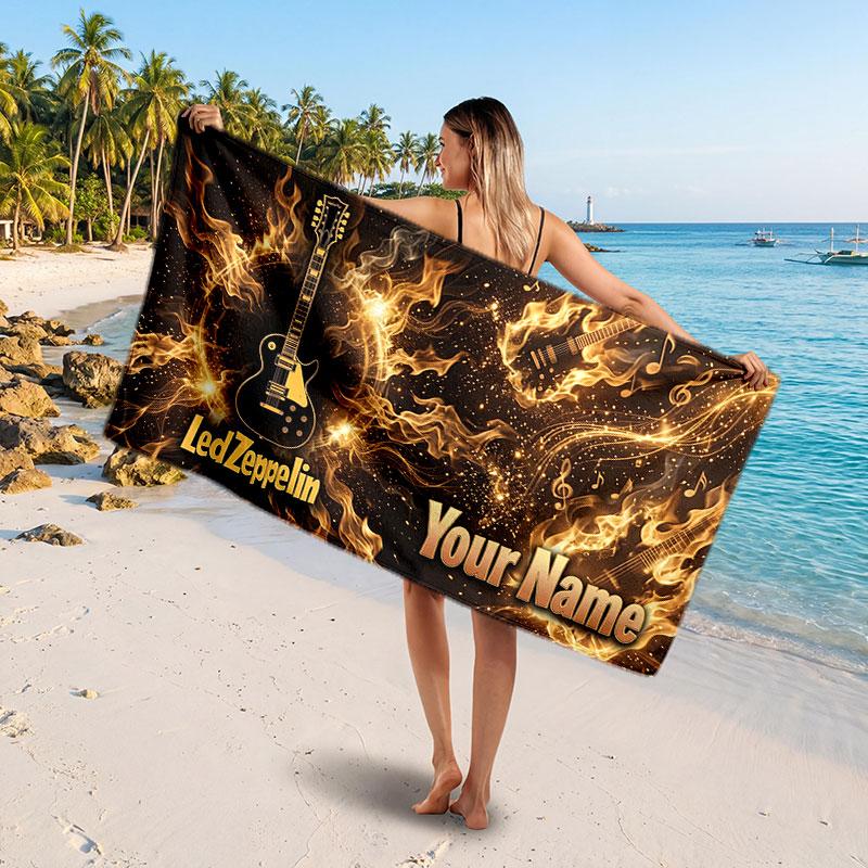 Led Zeppelin Customized Name Text Beach Towel, Soft Absorbent Towel Beach Pool Travel Personal Gift