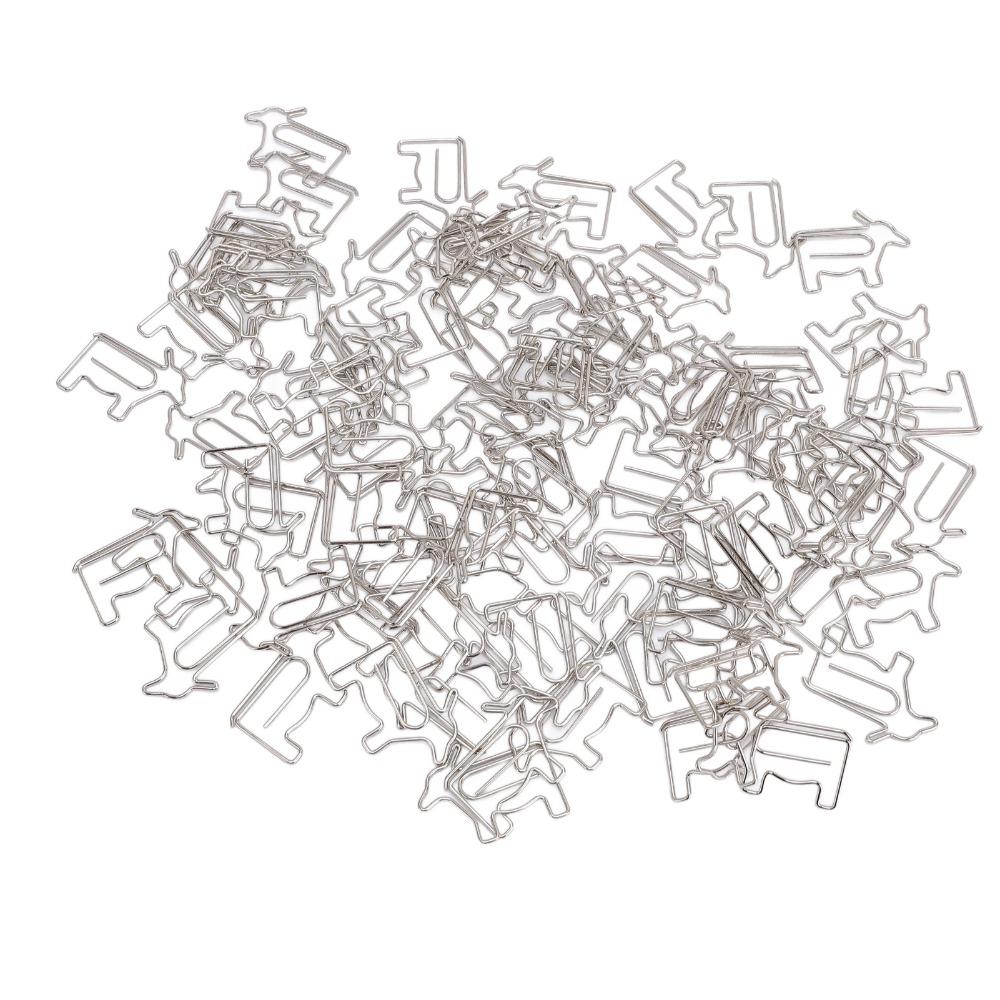 100PCS Silver Cow Shaped Paper Clips with Storage Box Iron Wire Paper Clips Bookmark  Office Home