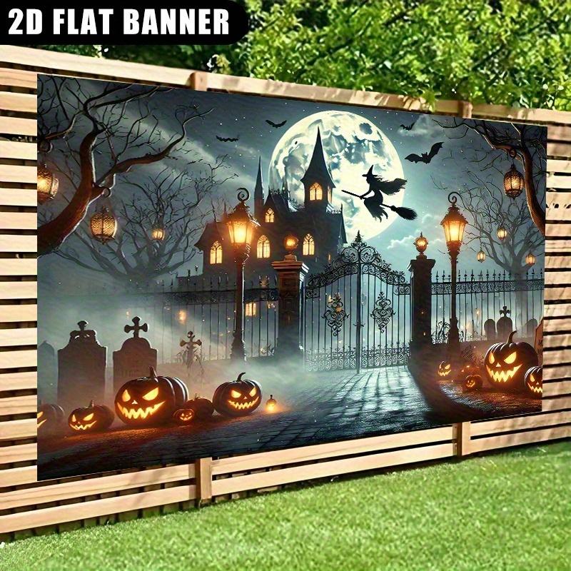 2D Flat Storefront Banner for Halloween | Ghost Castle and Pumpkin Lantern Scene, Suitable for Living Room and Bedroom