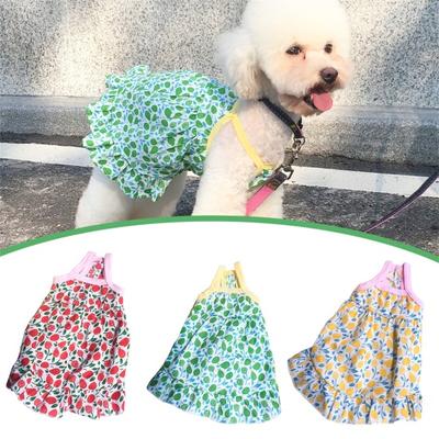 Haustierkleid Träger Blumenmuster Plisierter Saum Sommer Hund Zweibeinige Kleidung