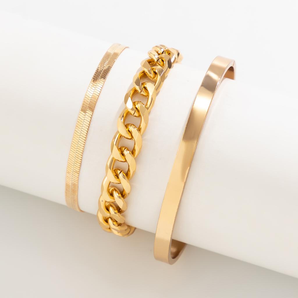 Metal Snake Bone Chain Glossy Bracelet Women's Ins Wind Metal Coarse Chain Bracelet Set