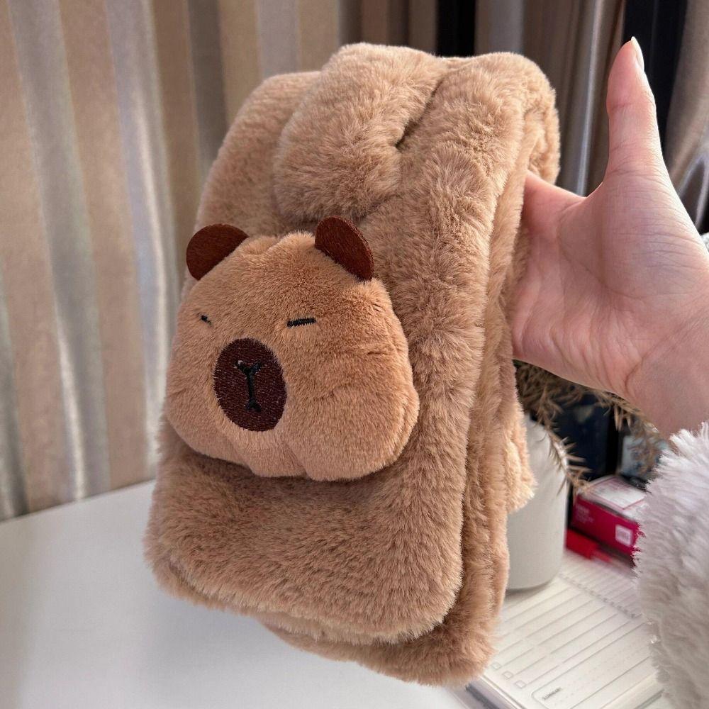 Thicken Cartoon Cross Neck Scarf Neck Wrap Cute Plush Neckerchief Capybara Fluffy Scarf  Winter