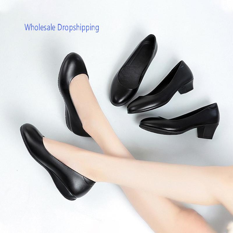 Spring Work Shoes Black Professional Women High Heels Shoes Pumps Low-heeled Office Career Formal Women Shoes