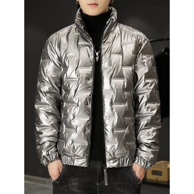Veste d'hiver pour homme à col montant Vêtements chauds Grande taille Veste chaude épaisse et brillante Veste chaude en forme de losange