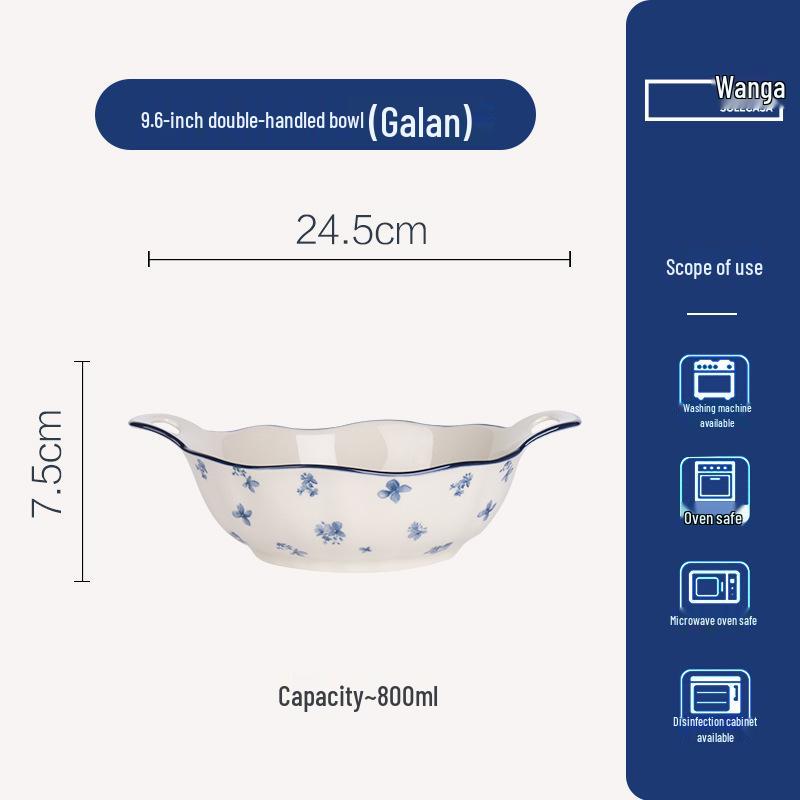 Shunxiang Jialan English Retro Ceramic Bowl & Plate Set - Underglaze Tableware for Soup & Rice.