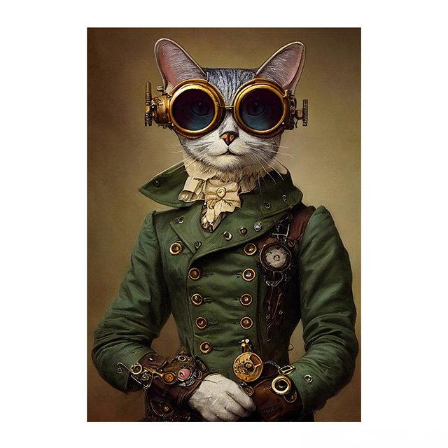 Steampunk Cat Wolf Astronaut Rabbit Poster Art Canvas Painting Retro Funny Animal Tiger Gorilla Poster Living Room Home Decor