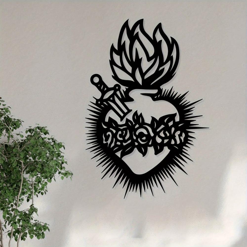 Romantic Heart Sword Metal Wall Sculpture Weather Resistant Iron Art Garden Fence Bedroom Home Decor Valentine Wedding Christmas Gift
