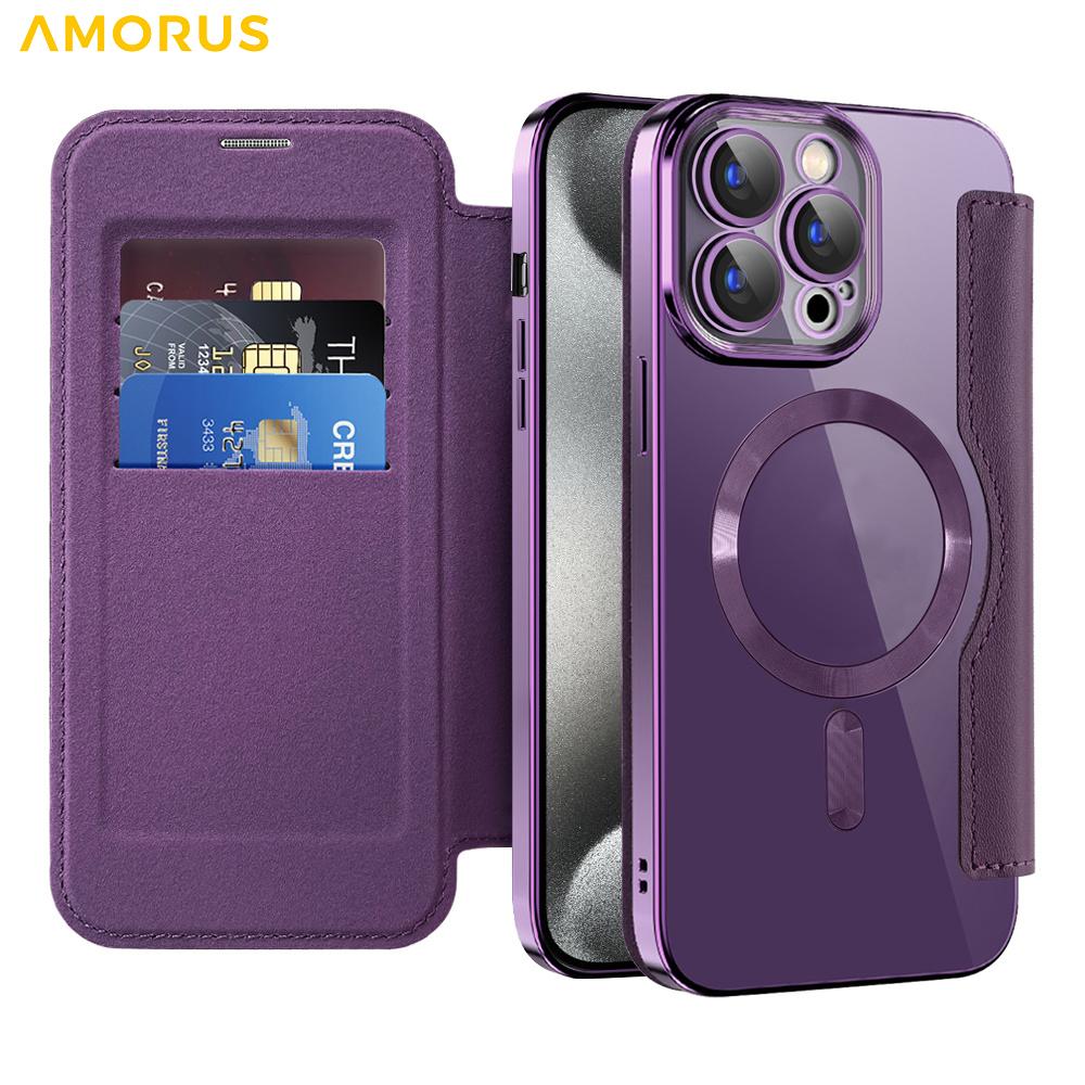 For iPhone 15 Pro Max Case Compatible with MagSafe RFID Blocking Card Holder Leather Phone Cover