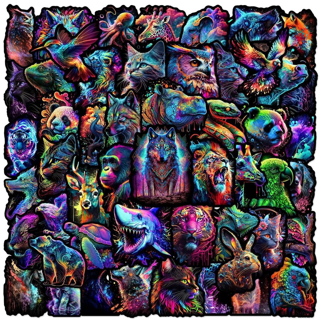 50pcs Funny Dark Colorful Cartoon Animals Stickers DIY Scrapbook Notebook Bottle Bike Phone Luggage Car Sticker