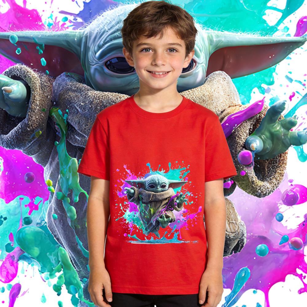 Star Wars Yoda Print Kids Cotton T Shirt Casual Short Sleeve Toddler Boys Girls Summer Top 100