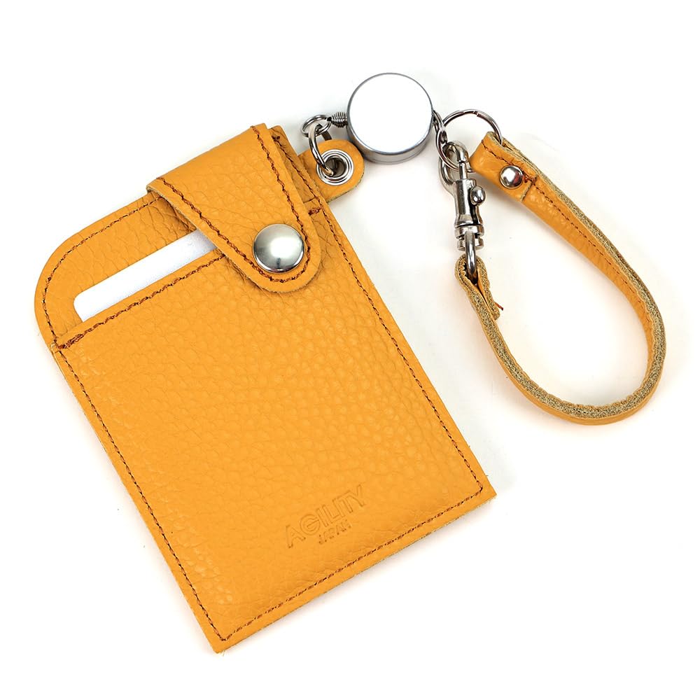 AGILITY affa "Seek" Italian Shrink Leather Pass Case with Reel, Black