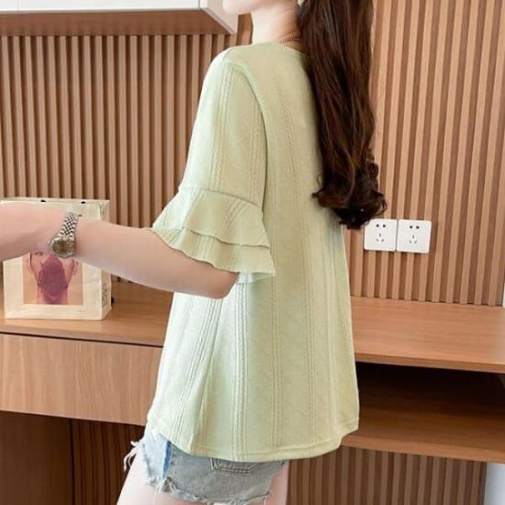 NaVaVa V Neck Cable KniT ShorT sleeVe T shirT hearT Embroidery nT2616