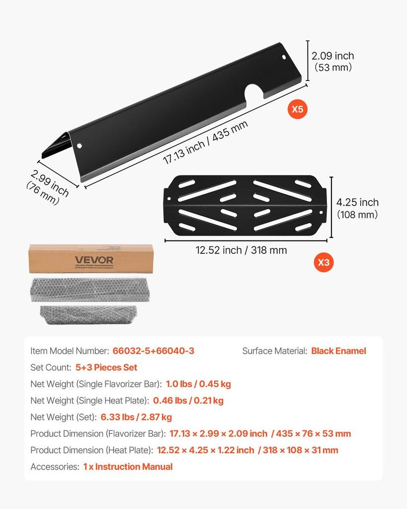 Flavorizer Bars und Hitzeschutzbleche, 44cm Grill Ersatzteil, für Weber Genesis ll 310 315 335 340, E/S 325s, ES/SX 325s, E/S 335, EX/SX/EPX-335