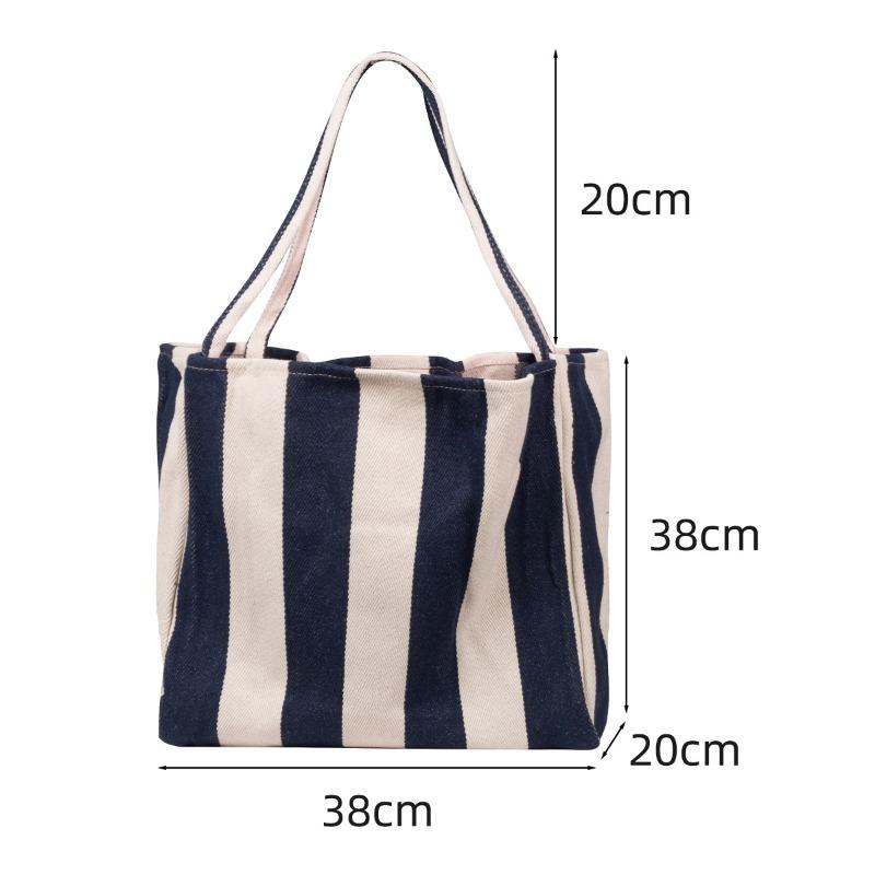 Women's Striped Canvas Bag Shoulder Large Capacity Canvas Tote Bag Simple Small Fresh Tote Bag Fashionable and Versatile