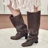 Two-wear removable knee-length boots, autumn new retro thick-heeled rivets, thin tall stacking boots