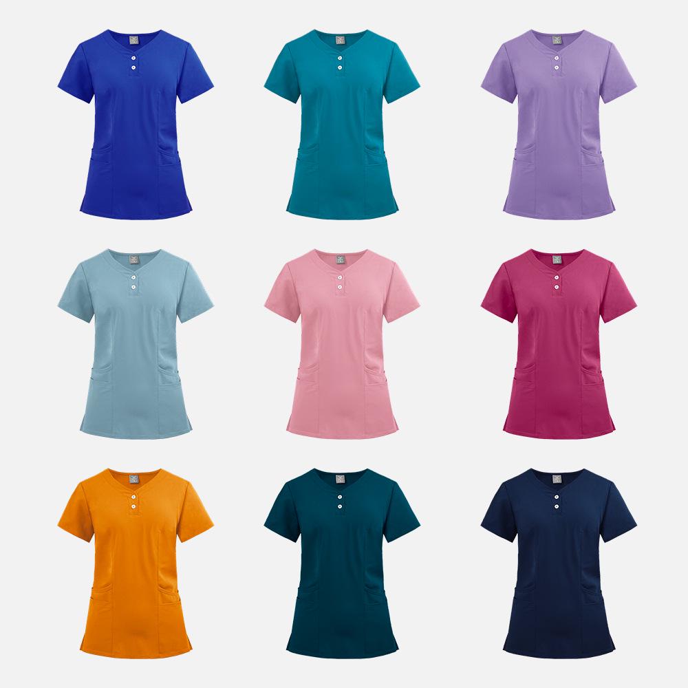 Conjunto de Pijama Cirúrgico Feminino de Manga Curta Stretch e Avental Cirúrgico de Isolamento para Uso Médico e Odontológico