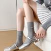 5 Pairs Women Butterfly Knot Mid Length Socks Solid Color Lightweight Breathable Soft Comfortable Casual Long Socks