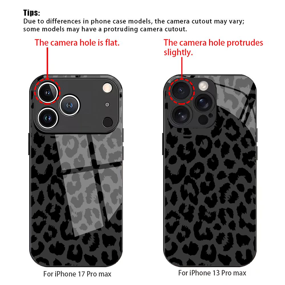 Black Leopard Print Glass Phone Case for iPhone 17Promax Anti-fall 16 15 14 13 12 11 Pro/ Max /Plus Shockproof Back Cover
