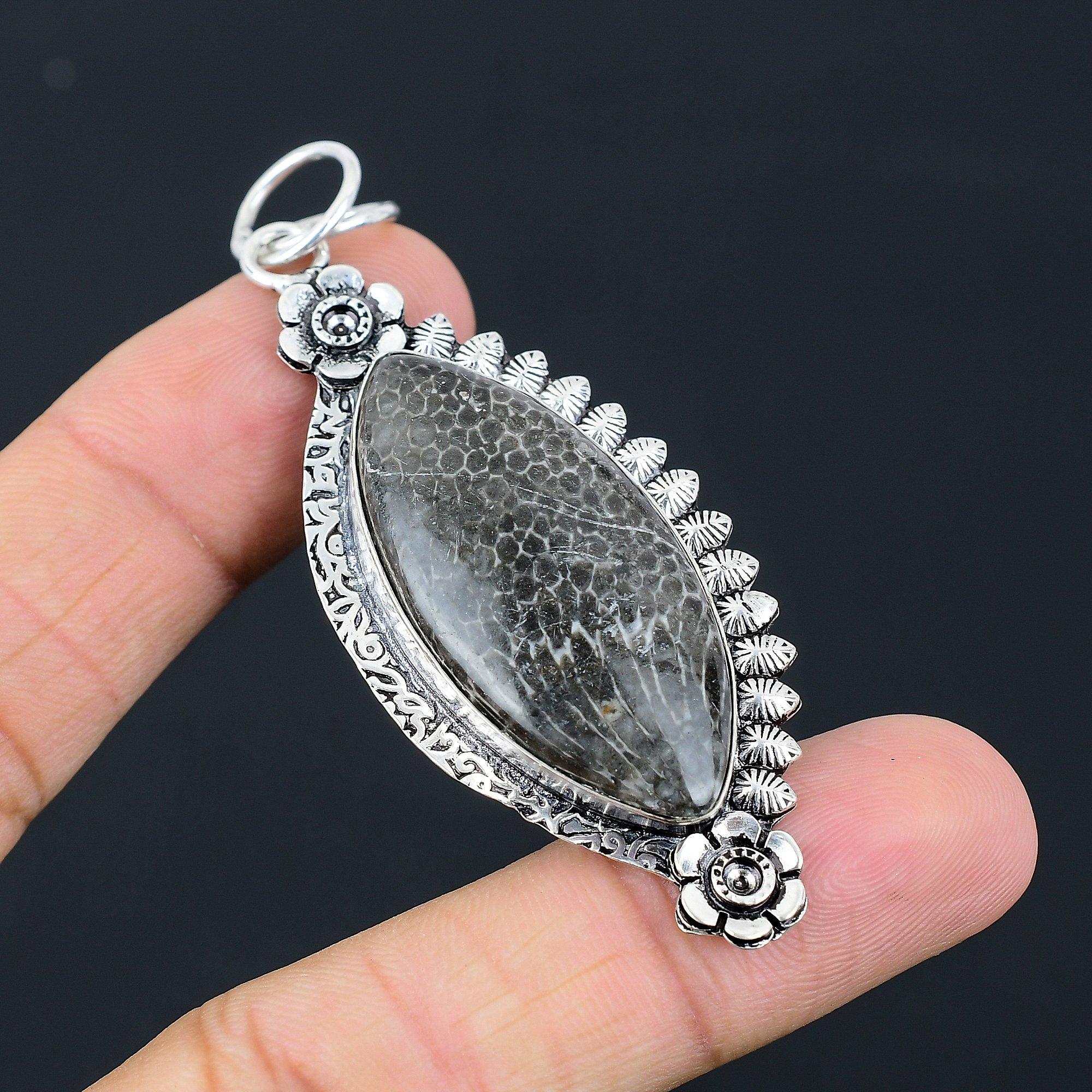 Anniversary Gift For Her Natural Stingray Coral Pendant Flower 925 Silver