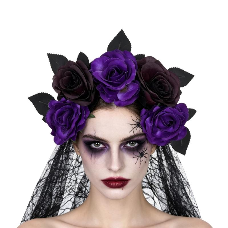 Rose Lace Headband for Women, Gothic Costume Headpiece for Halloween Parties, Cosplay Styling, Stage and Photo Looks