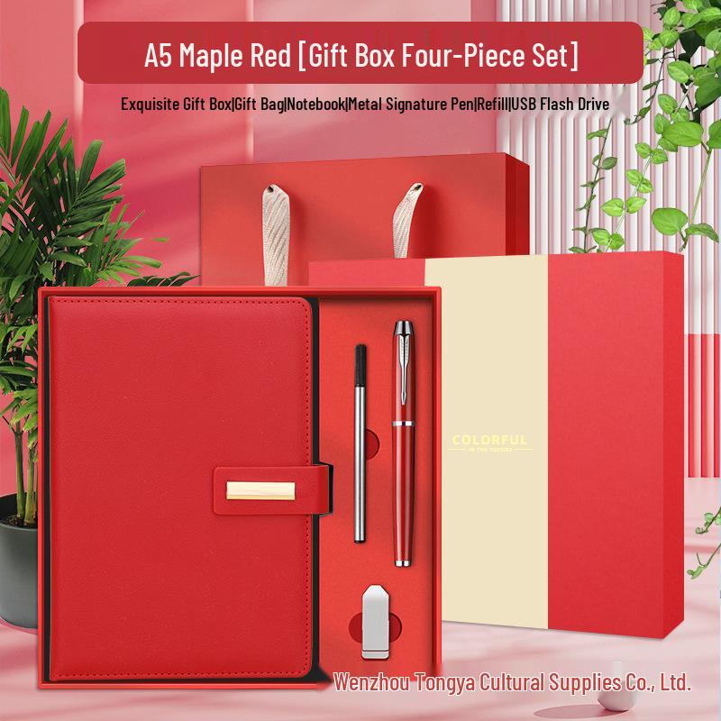 Customizable Business Diary Gift Set with Logo Printing - One-Buckle Notebook and Corporate Souvenir