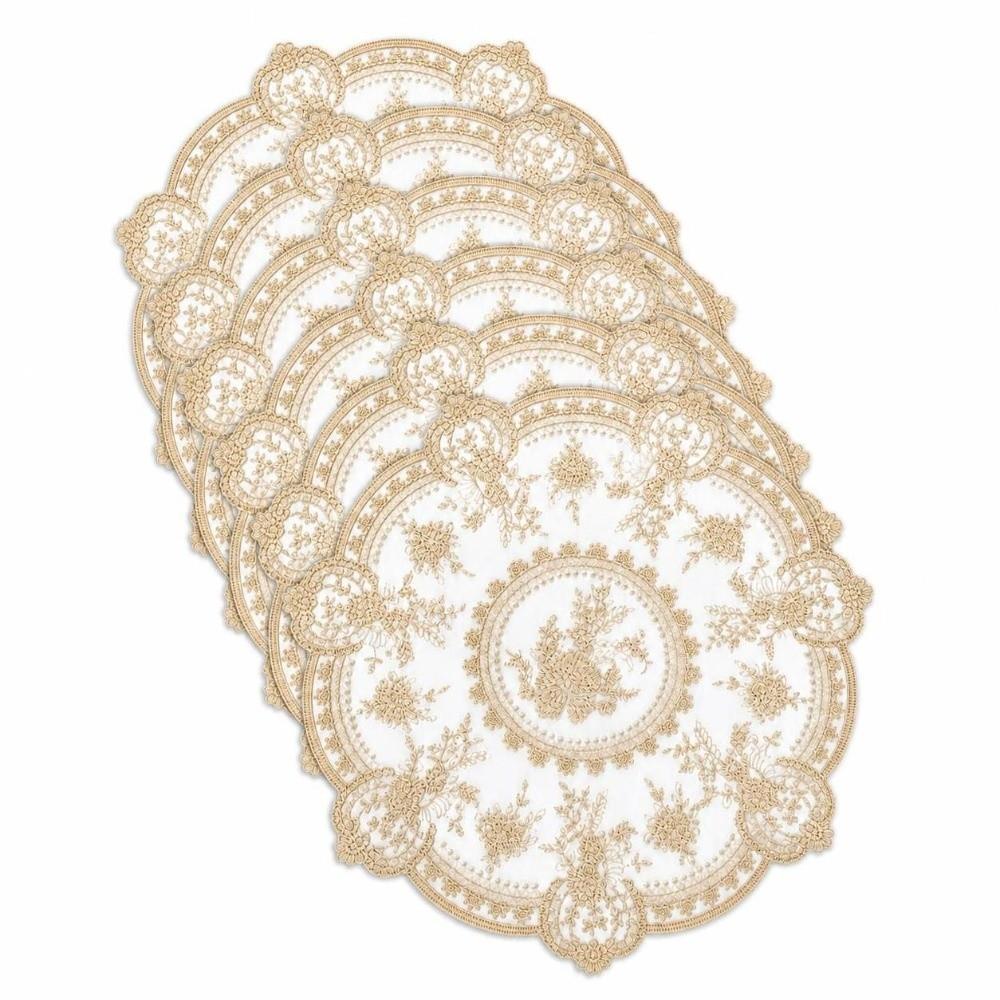 1/2/6pcs Embroidered Lace Tablemats Flower Embroidery Decorative Handmade Lace Table Mats Round Napkin Placemat