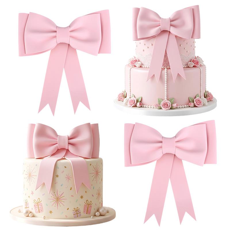 Pink Bow Cake Toppers EVA Foam Bowknot Cake Decorations for Wedding Birthday Baby Shower Party Supplies DIY Gift Box Wrap Decor