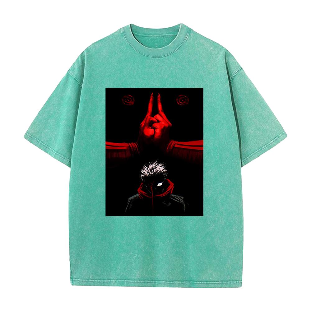 Manga Jujutsu Kaisen Ryomen Sukuna Printed Tee Men Women Clothing Washed Cotton T-shirt Casual Oversized T Shirt Harajuku Tshirt