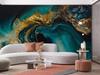 Tapiserie Abstractă Aurie Turcoaz Lichid Fluid Marmură Murală Decor Boho Artă Valuri Oceanice de Lux pentru Sufragerie Accent Casă