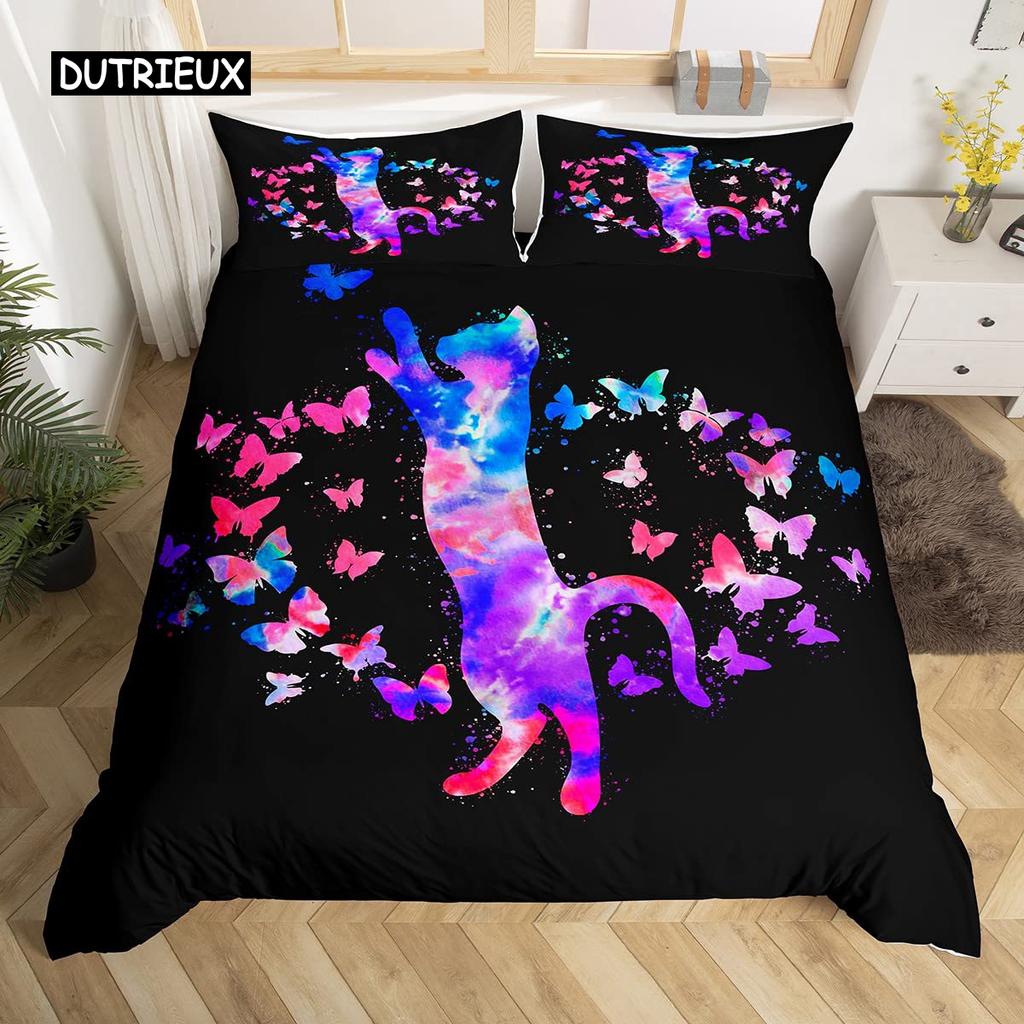 3D Digital Printing 2/3pc Animal Cat Pattern Quilt Cover Pillowcase Double Bed Set Cover Quilt Soft Microfiber Bedding Set