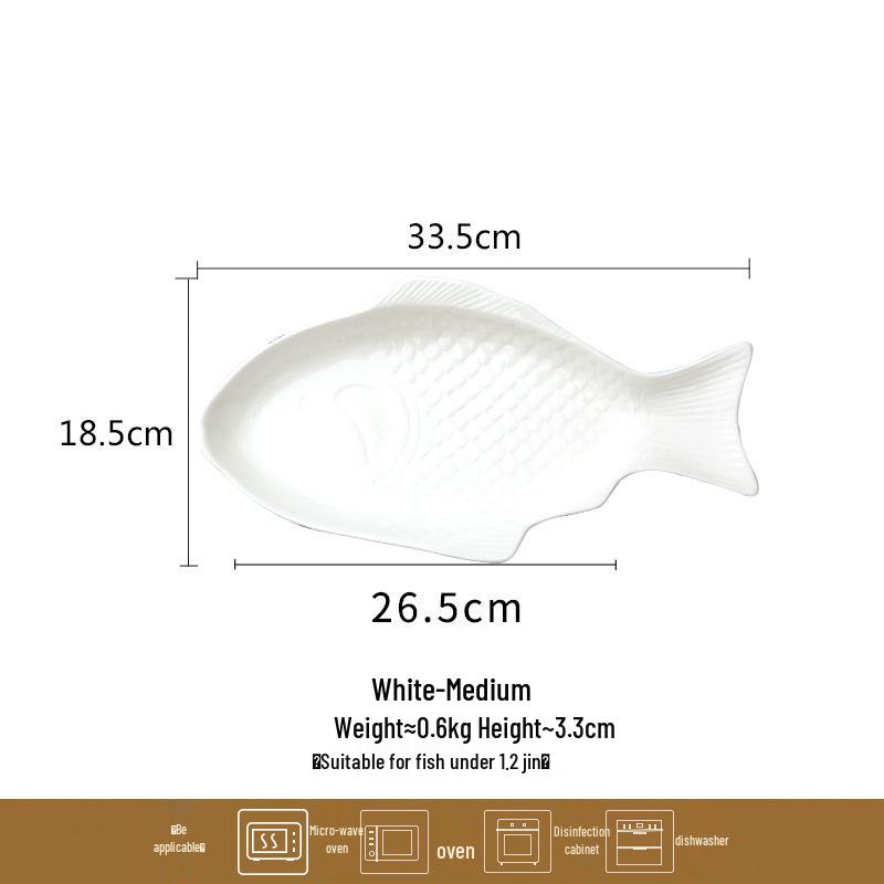 Japanese Glazed Ceramic Fish-Shaped Plate for Steamed Fish, Large and Creative Design for Restaurant or Home Use