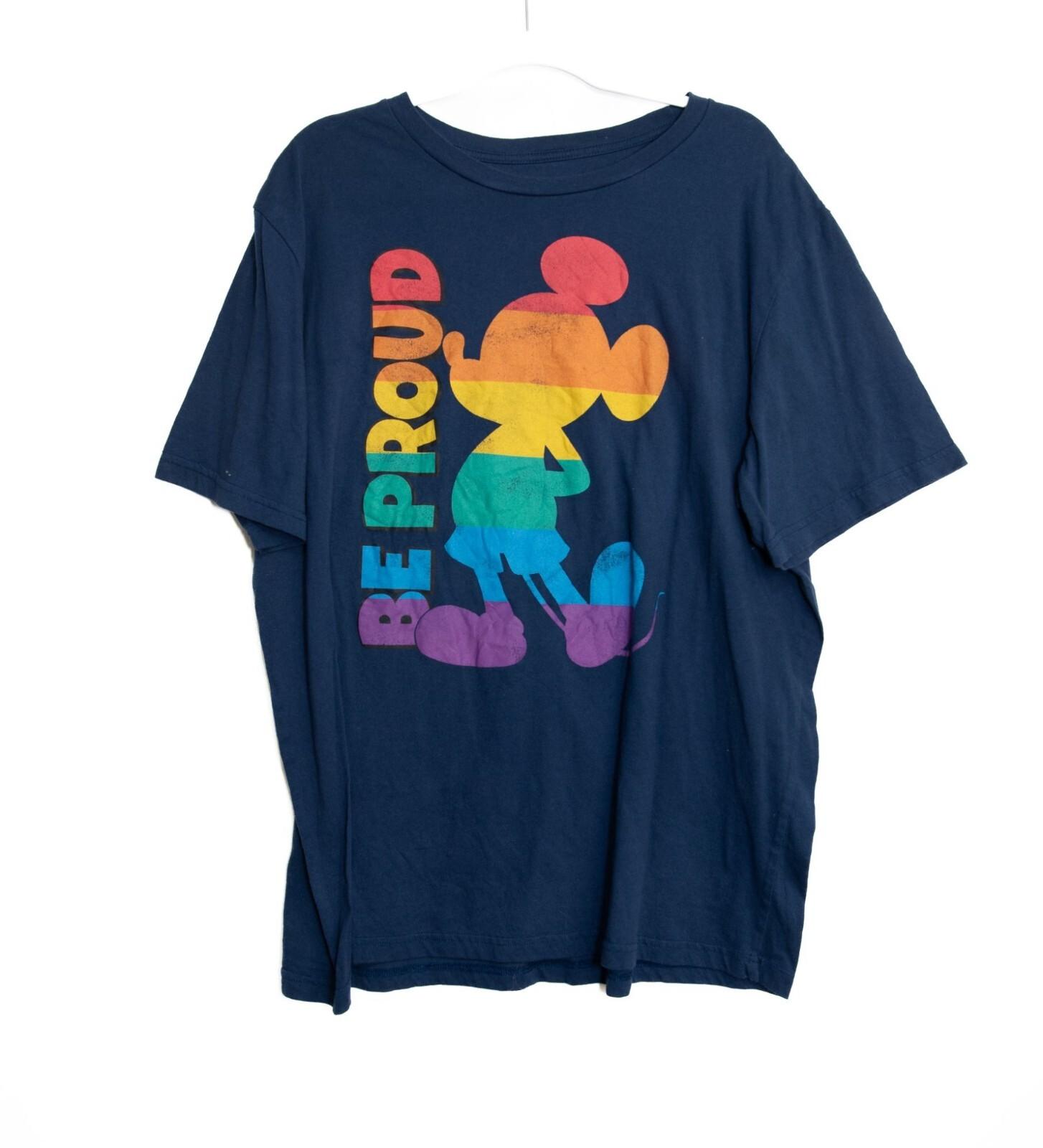 Disney Mickey Mouse Pride Be Proud Rainbow Graphic Navy Blue T-Shirt 2XL S