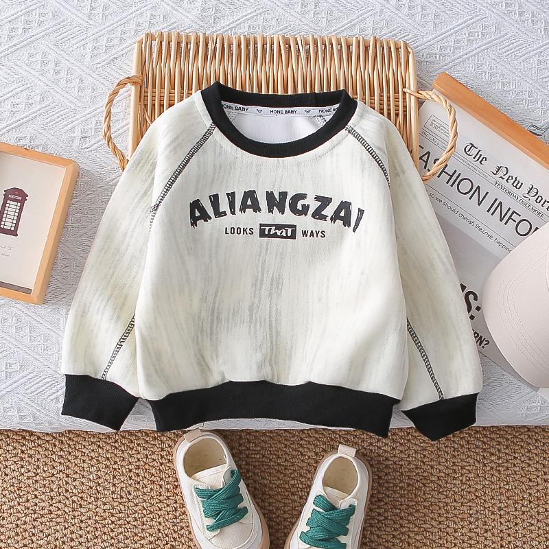 Boys' Spring and Autumn Letter Long Sleeve Set, Children's Jeans Two Piece Set, Handsome Baby Clothes