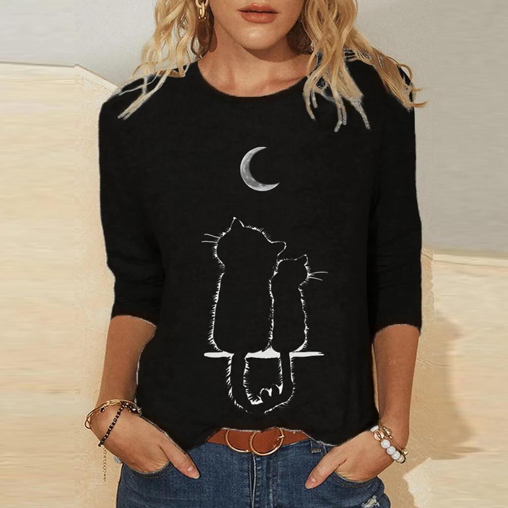Women's Knitted Long Sleeve Animal Print Round Neck T-Shirt, European and American Style, 2023.