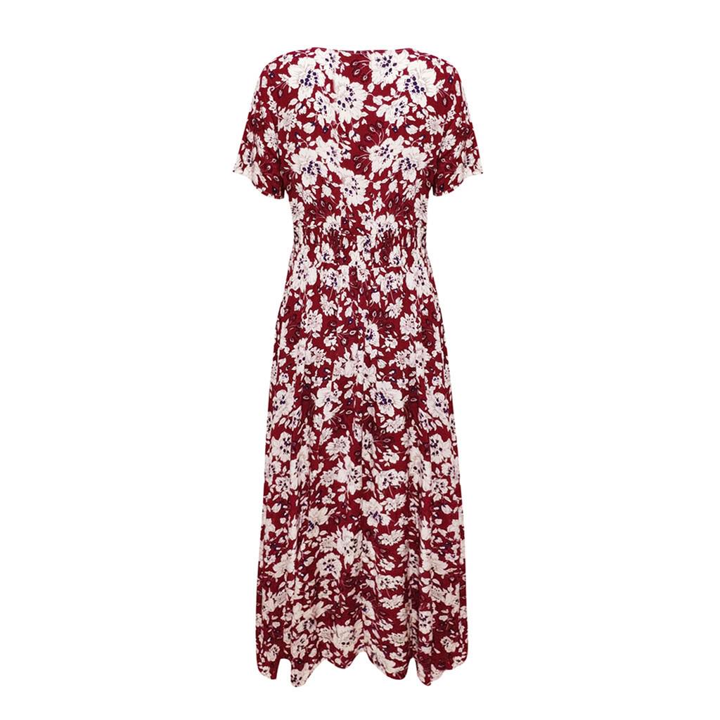 Women's Floral Printed Button Up Short Sleeve Split Flowy Party  Long Dress