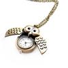 Vintage Men Women Alloy Retro Owl Shape Clock Pendant Long Necklace Chain Watches Birthday Gifts
